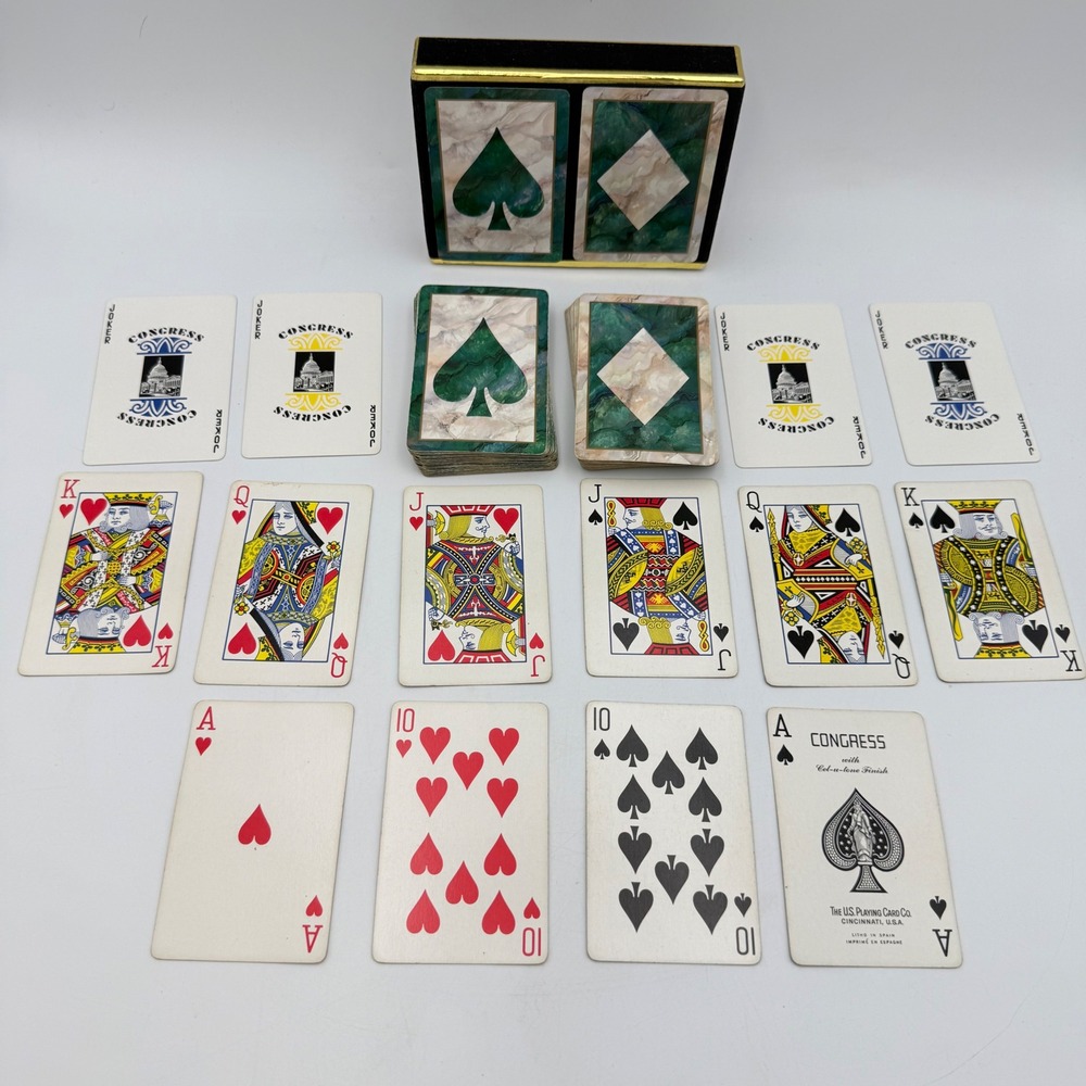 Vintage Congress Playing Cards Double Deck Set Marble Design Cel-u-tone Finish